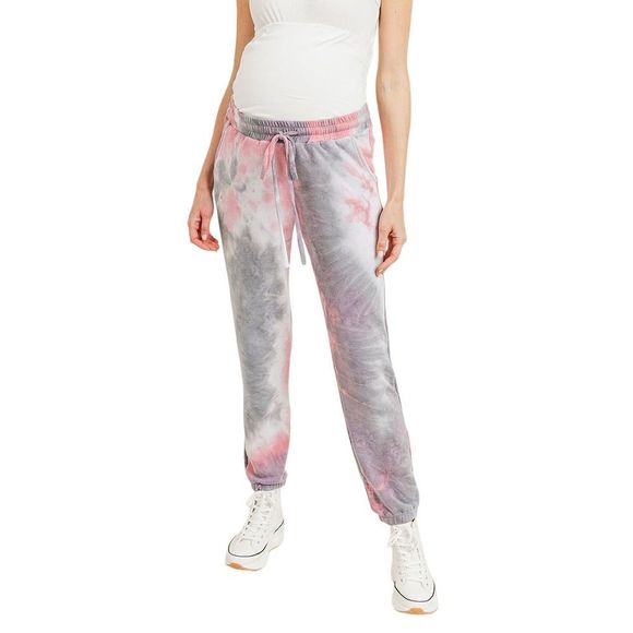 Hello Miz Maternity Purple&Gray Tie-Dye French Terry Maternity Joggers Size L - Picture 1 of 5